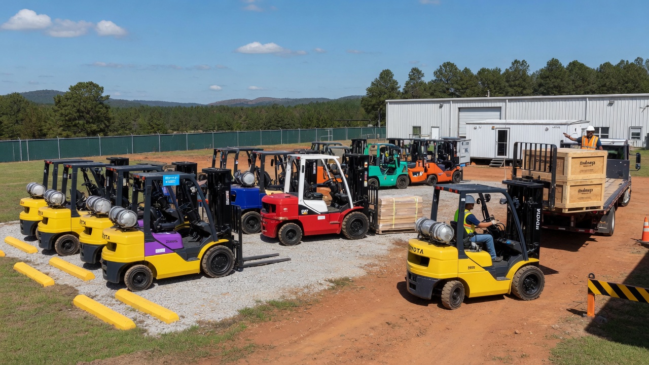 Forklift rental service in Autauga, AL, showcasing a variety of forklifts ready for use